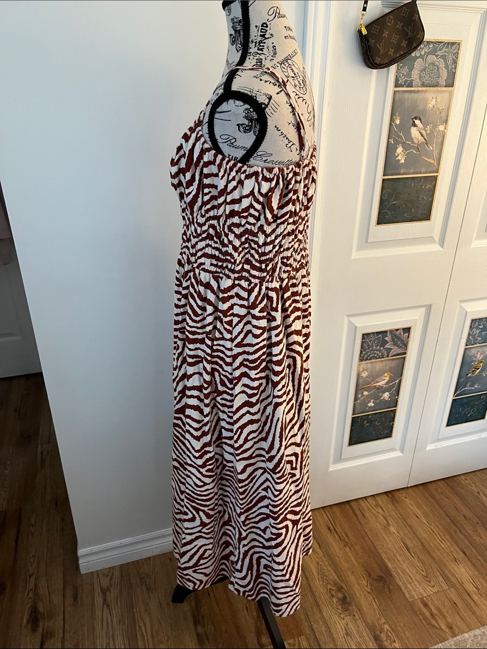 Strapless Smocked Zebra-Print Maxi Dress in Brown and White - Picture 7 of 9
